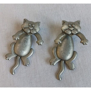 Jonette Jewelry Silver Pewter Cat Pierced Earrings